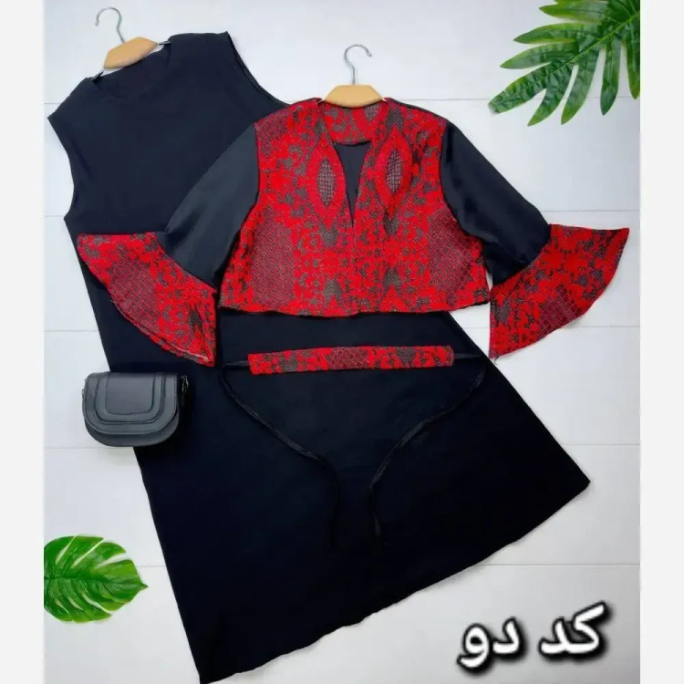 ست سه تیکه کت و سارافن و کمربند جنس کت تافته سارافن ژاکارد فری سایز 38 تا 48