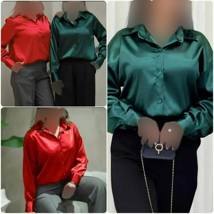 شومیز ساتن زنانه مدل غزل رنگ قرمز سایز فری مناسب 38 تا 46