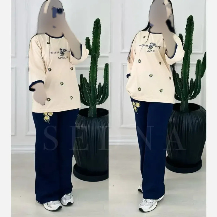 ست لباس راحتی زنانه مدل پردیس جنس پنبه لاکرا فری سایز
