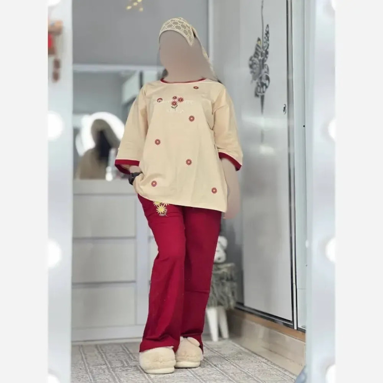 ست لباس راحتی زنانه مدل پردیس جنس پنبه لاکرا فری سایز