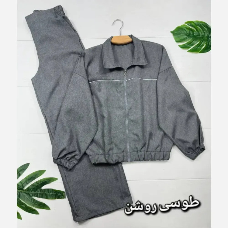 ست ست سوییشرت و شلوار جاکوبس جنس مکانیک پرشین فری سایز رنگ کرم و طوسی روشن