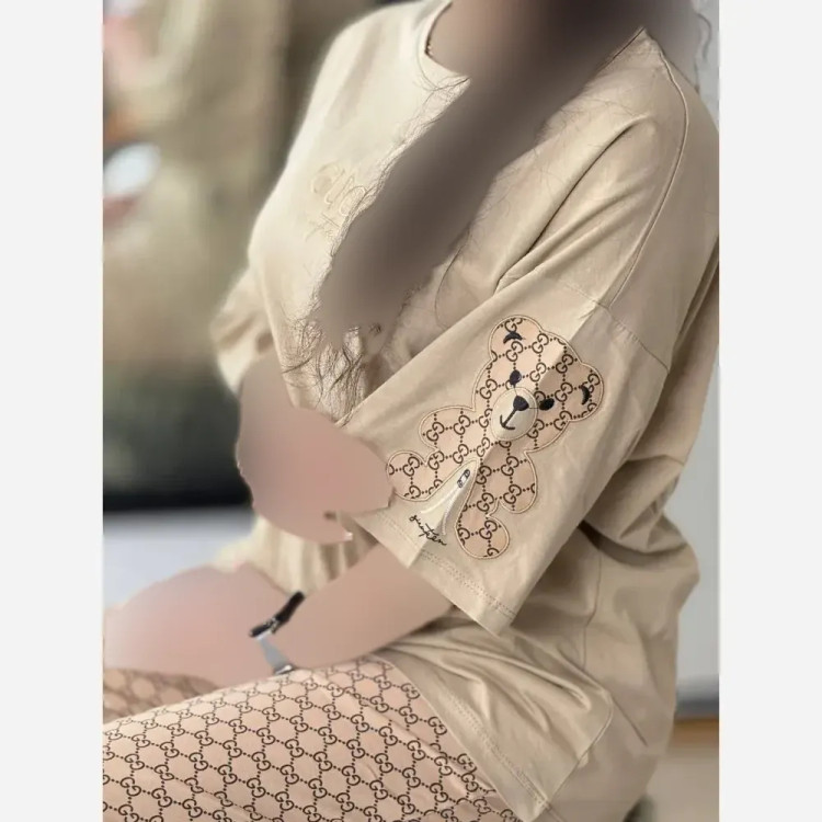 ست شلوار و تیشرت زنانه مدل فندوق جنس پنبه گلکسی فری سایز مشکی کرم شکلاتی