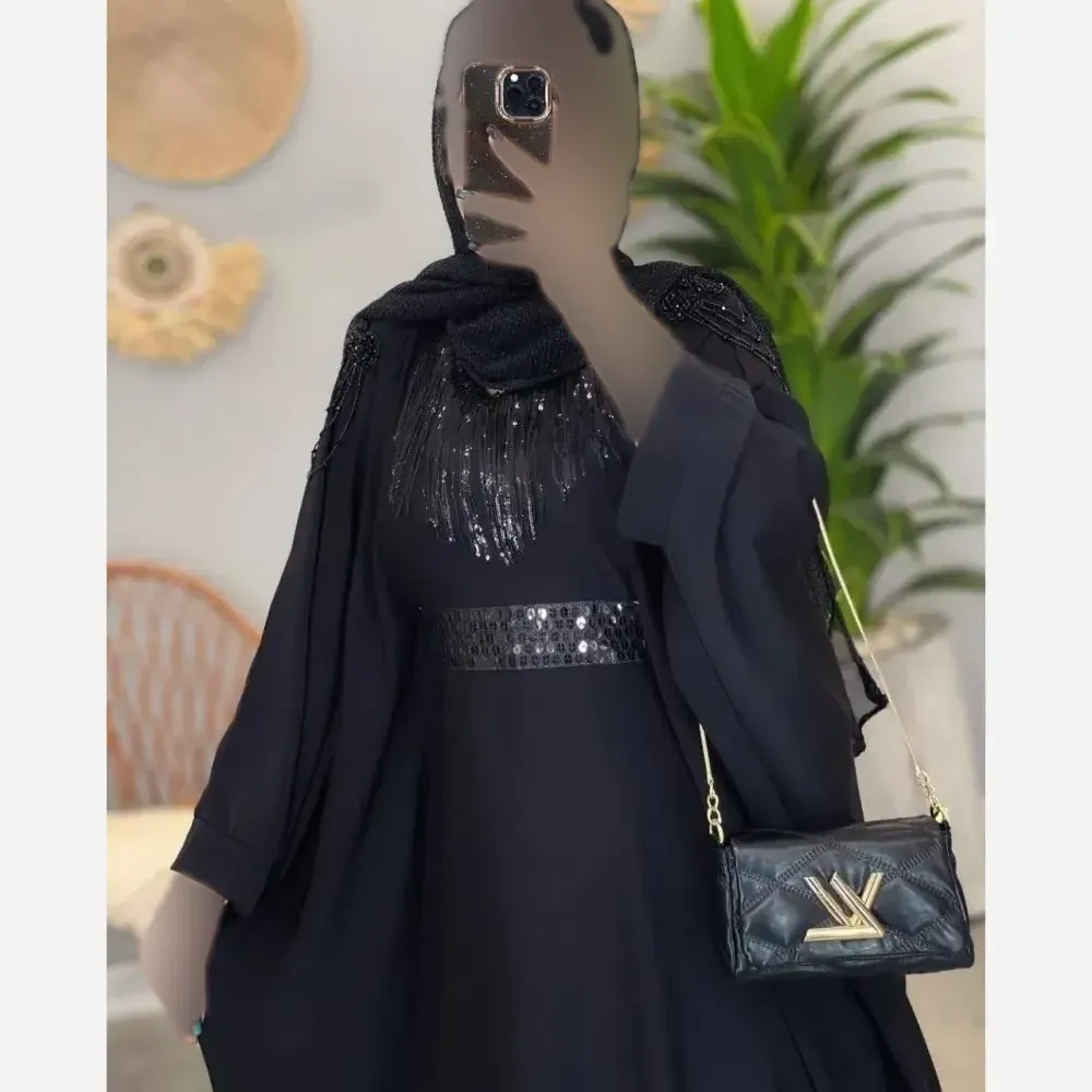 عبا زنانه مدل مه لقا جنس الیزه مشکی فری سایز
