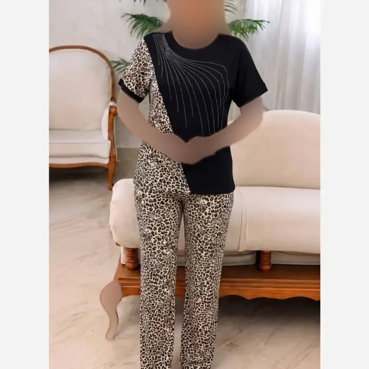 ست بلوز و شلوار زنانه قواره دار ویسکو الیزه فول کش سایز بزرگ فری سایز