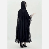 سارافون مجلسی زنانه مدل دانتی رویه دانتل و زیری کرپ بوگاتی مشکی سایز فری 38 تا 48
