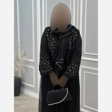 ست سه تیکه کت و دامن و شال مدل شهرزاد رنگ مشکی سایز فری 36 تا 46 خامه دوزی جواهر دوزی