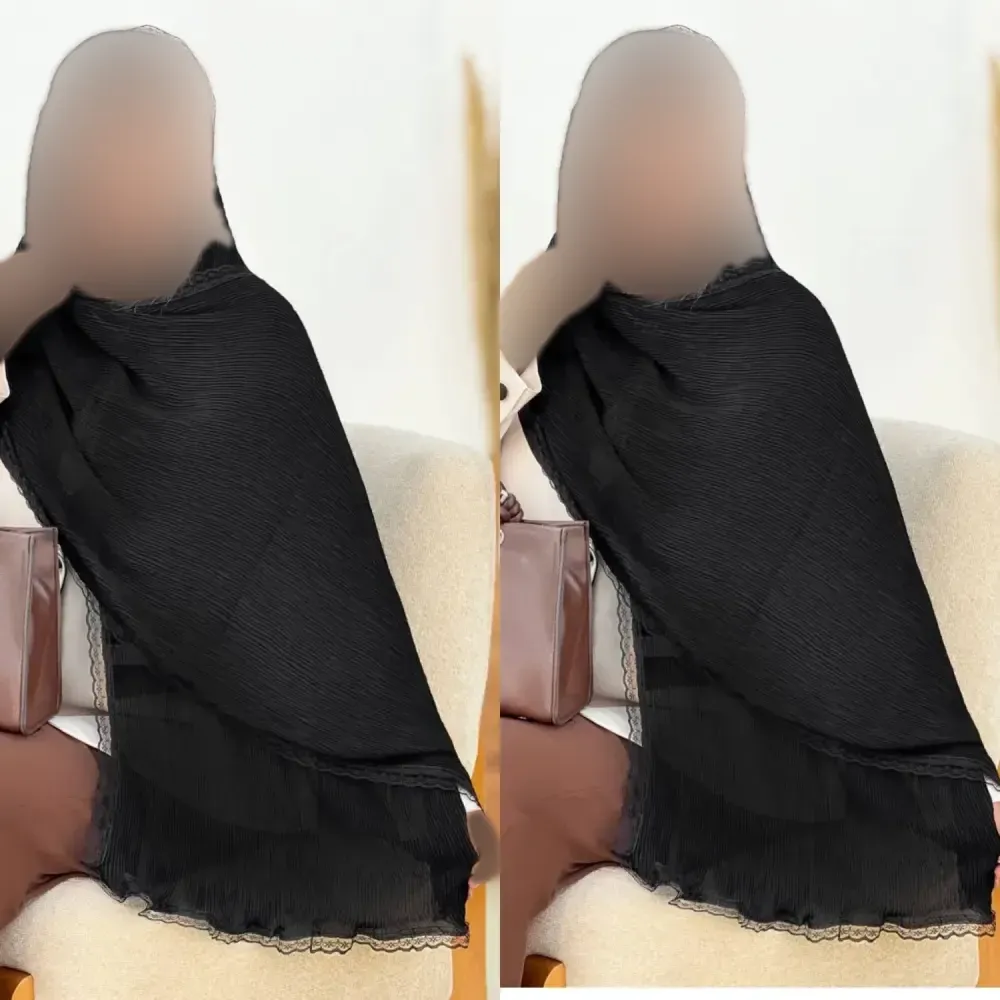 شال پلیسه لبه توری مشکی و نسکافه ای تیره مجلسی سایز آزاد