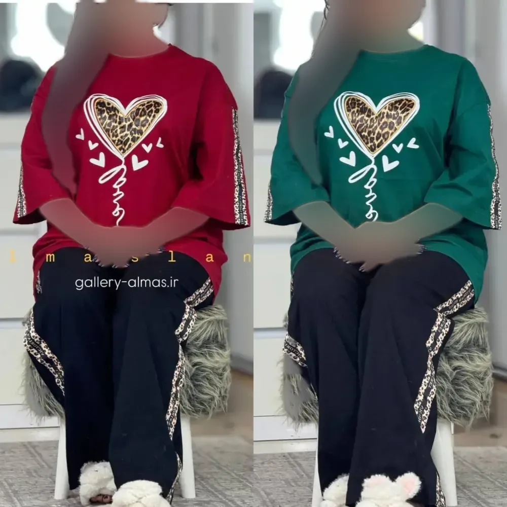 ست تیشرت و شلوار پنبه زنانه مدل بلوبری فری سایز