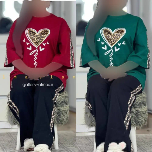 ست تیشرت و شلوار پنبه زنانه مدل بلوبری فری سایز