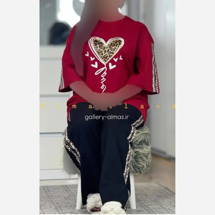 ست تیشرت و شلوار پنبه زنانه مدل بلوبری فری سایز
