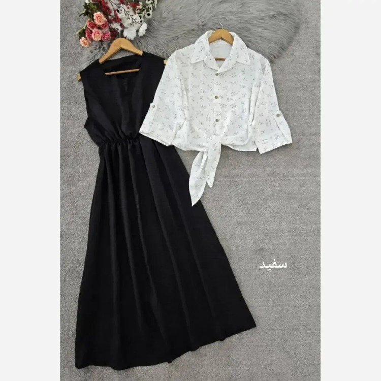 ست شومیز گره ای و سارافون شانتون نازنین فری سایز
