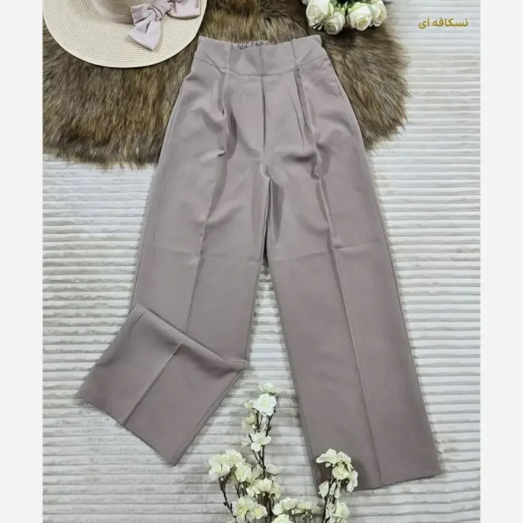 شلوار بگ زنانه پارچه ای مازراتی درجه یک پشت کش رنگ کرم و نسکافه ای سایز بزرگ