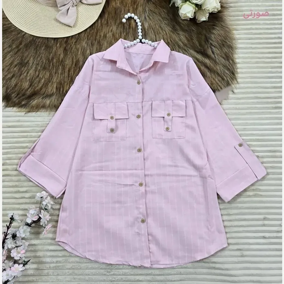 مانتو زنانه جیب صلیبی شکوفه جنس شانتن دیپلمات فری سایز