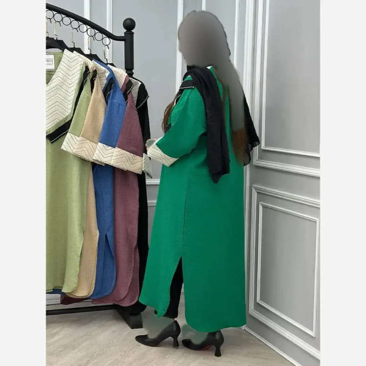 پیراهن کفتان زنانه شانتون رگه ای خرجکار هندی فری سایز رنگ بندی متنوع
