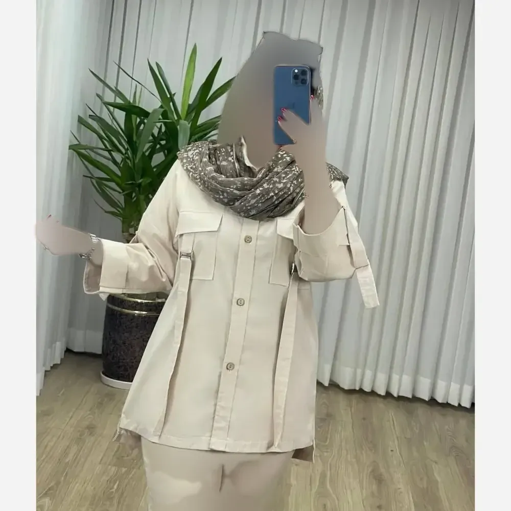 مانتو لنین اسپرت جیب دار مدل شقایق فری سایز