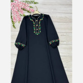 کفتان لینن گلدوزی زنانه فری سایز رنگ مشکی و سرمه ای