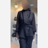 کت و شلوار مجلسی زنانه مدل نگاه جنس مازراتی و حریر رنگ مشکی