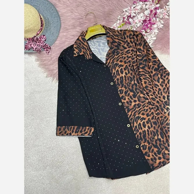 شومیز پلنگی خاتون جنس بوگاتی فری سایز 38 تا 48