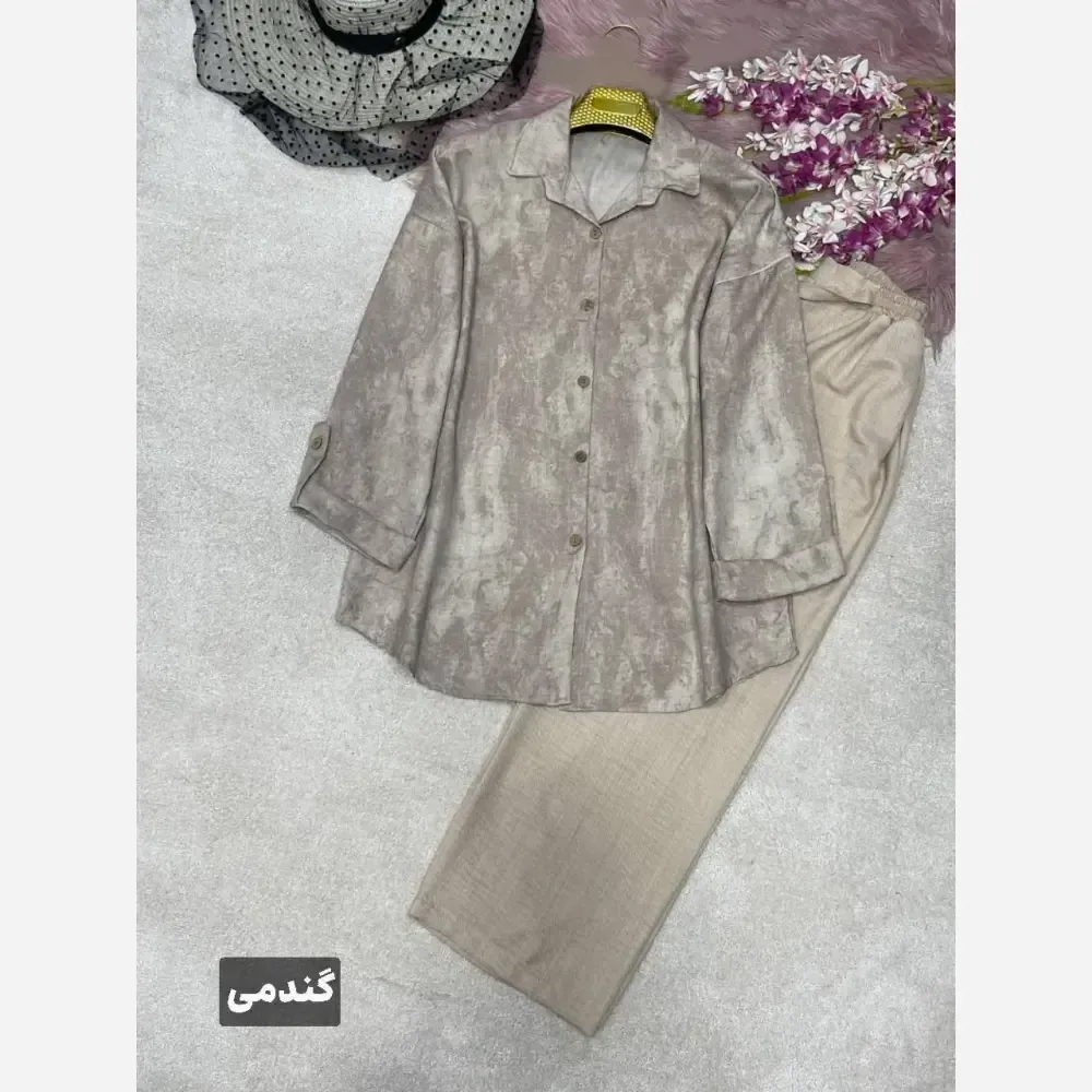 ست شومیز و شلوار زنانه مدل شقایق جنس شانتون فری سایز