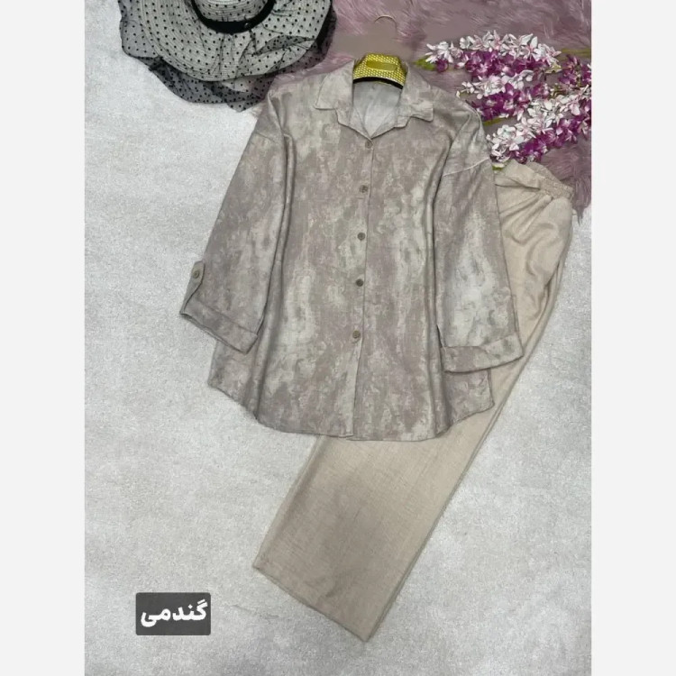 ست شومیز و شلوار زنانه مدل شقایق جنس شانتون فری سایز