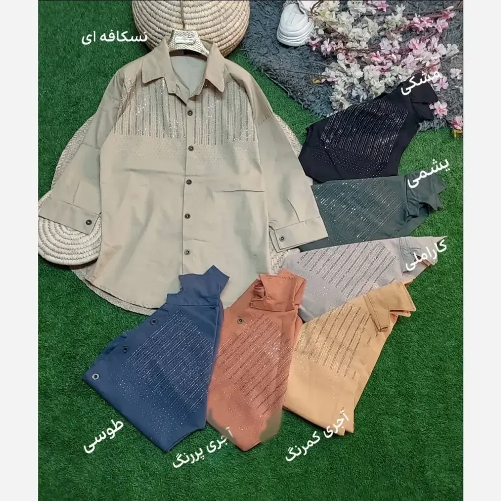 شومیز تمام نگین کتان جنس کتان اعلا وارداتی فری سایز 38 تا 46