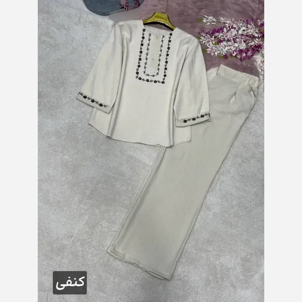 ست شومیز و شلوار گلدوزی لنین و صوفیا فری سایز