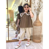 ست شومیز و شلوارک لینن دخترانه گلدوزی شده سایز 40 تا 55
