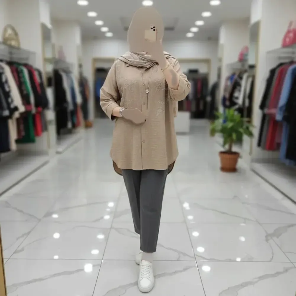 شومیز مانتویی نگینی جنس شانتون