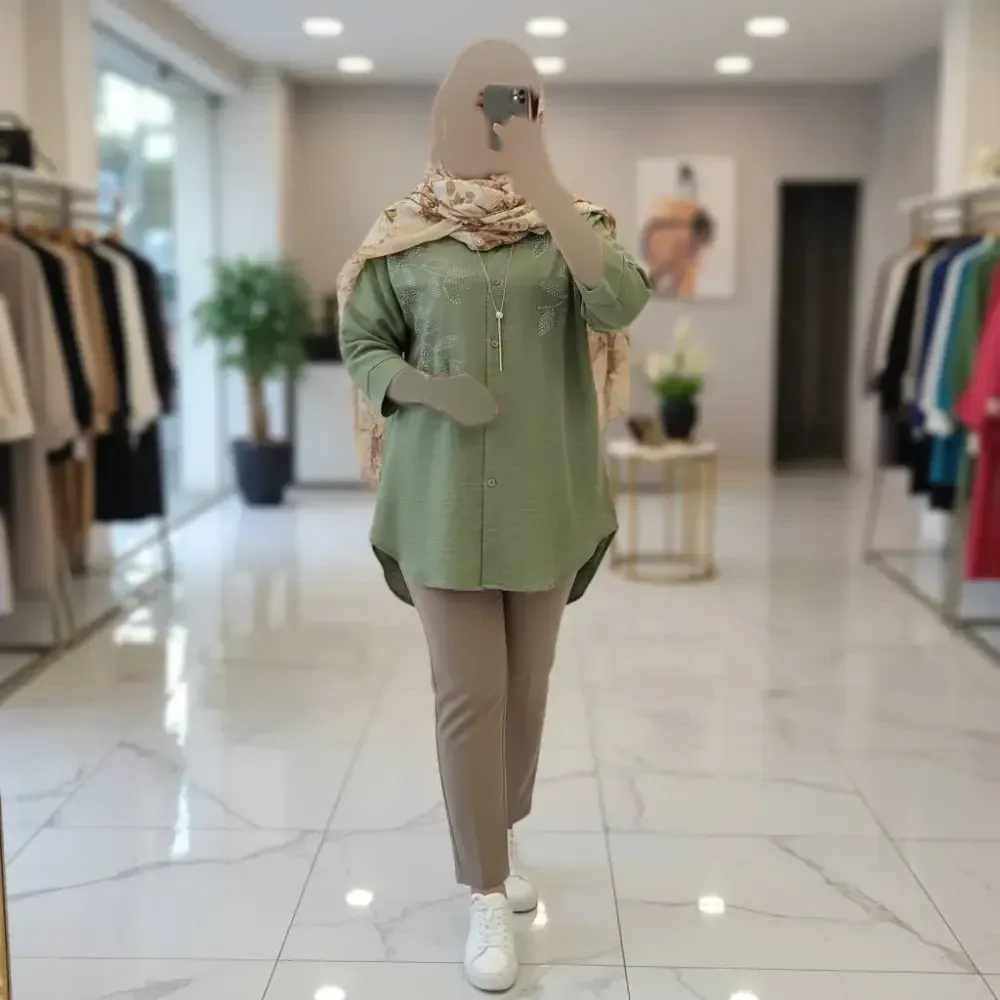 شومیز مانتویی نگینی جنس شانتون