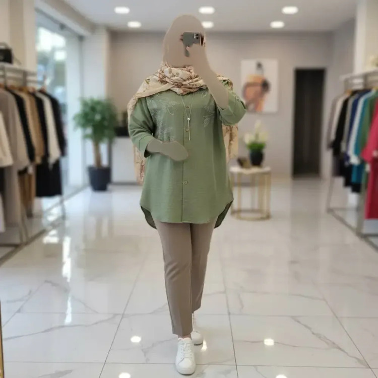 شومیز مانتویی نگینی جنس شانتون