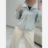 شومیز تک جیب سیما جنس لنین راه راه نگین کوبی فری سایز 38 تا 46