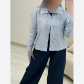 شومیز تک جیب سیما جنس لنین راه راه نگین کوبی فری سایز 38 تا 46