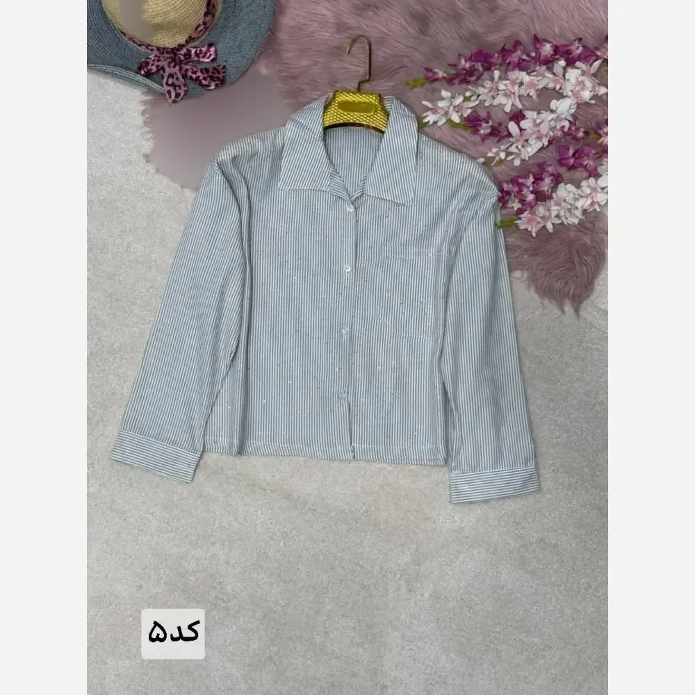 شومیز تک جیب سیما جنس لنین راه راه نگین کوبی فری سایز 38 تا 46