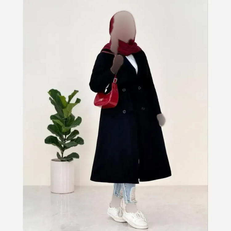 کت بلند زنانه فاستونی پلاس رنگ مشکی سایز فری سایز 40 تا 48 مدل صبا