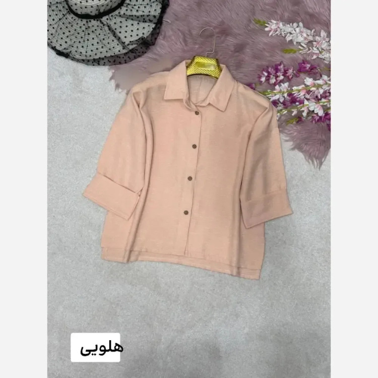 شومیز مانتویی بنفشه جنس شانتون ژاکارد فری سایز 38 تا 46
