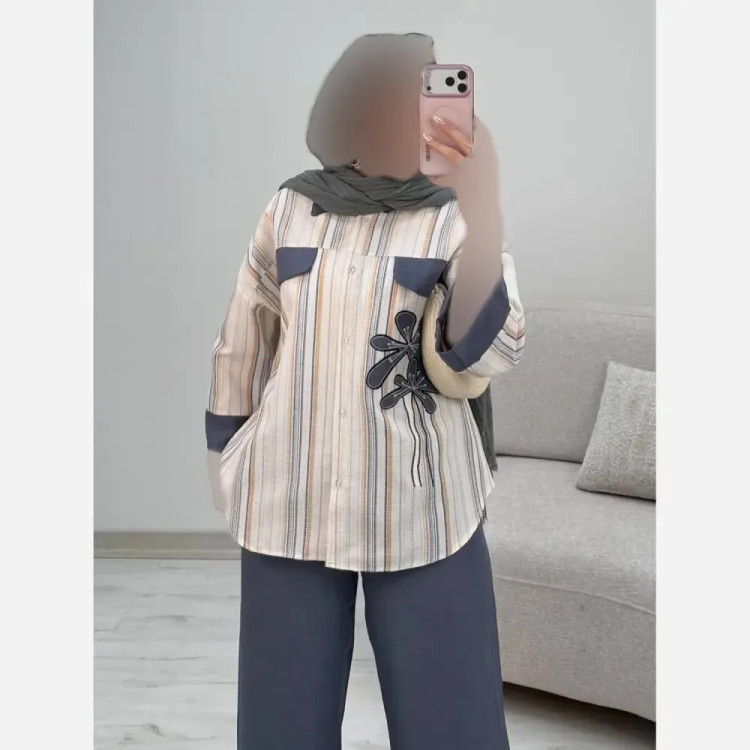 ست شومیز لنین بیسکویتی و شلوار شانتون نوگل سایز 38 تا 46