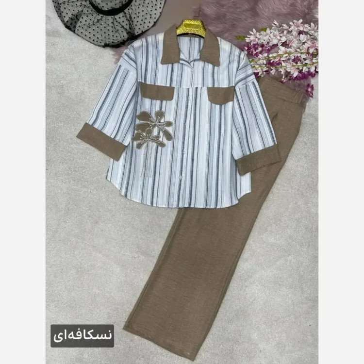 ست شومیز لنین بیسکویتی و شلوار شانتون نوگل سایز 38 تا 46