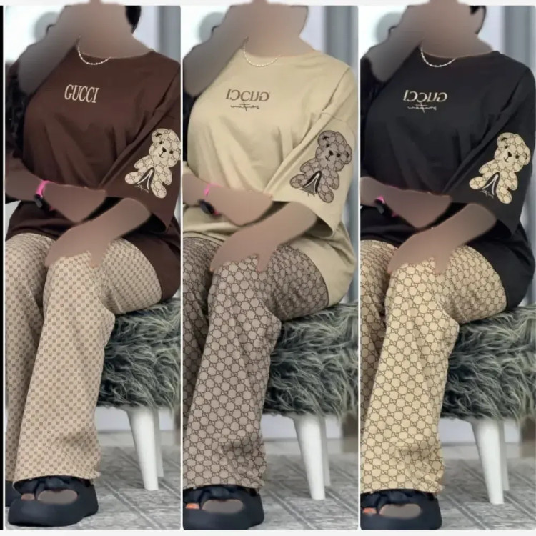 ست لویی پنبه گلکسی زنانه رنگ مشکی و شکلاتی فری سایز