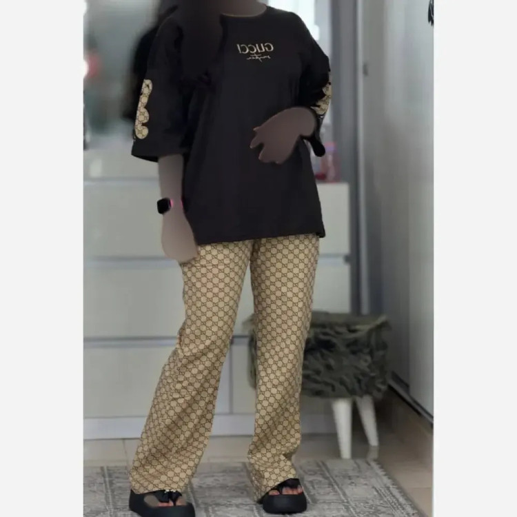 ست لویی پنبه گلکسی زنانه رنگ مشکی و شکلاتی فری سایز