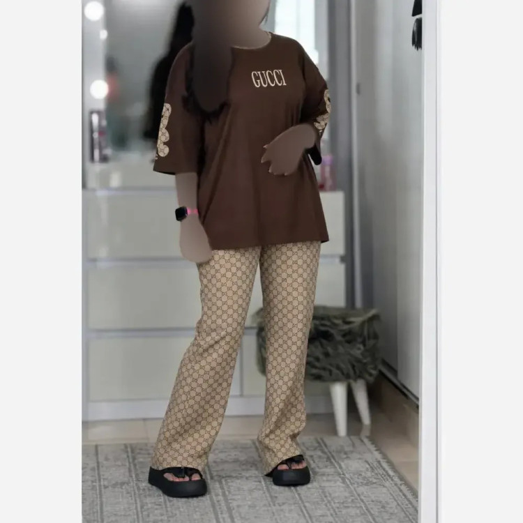 ست لویی پنبه گلکسی زنانه رنگ مشکی و شکلاتی فری سایز