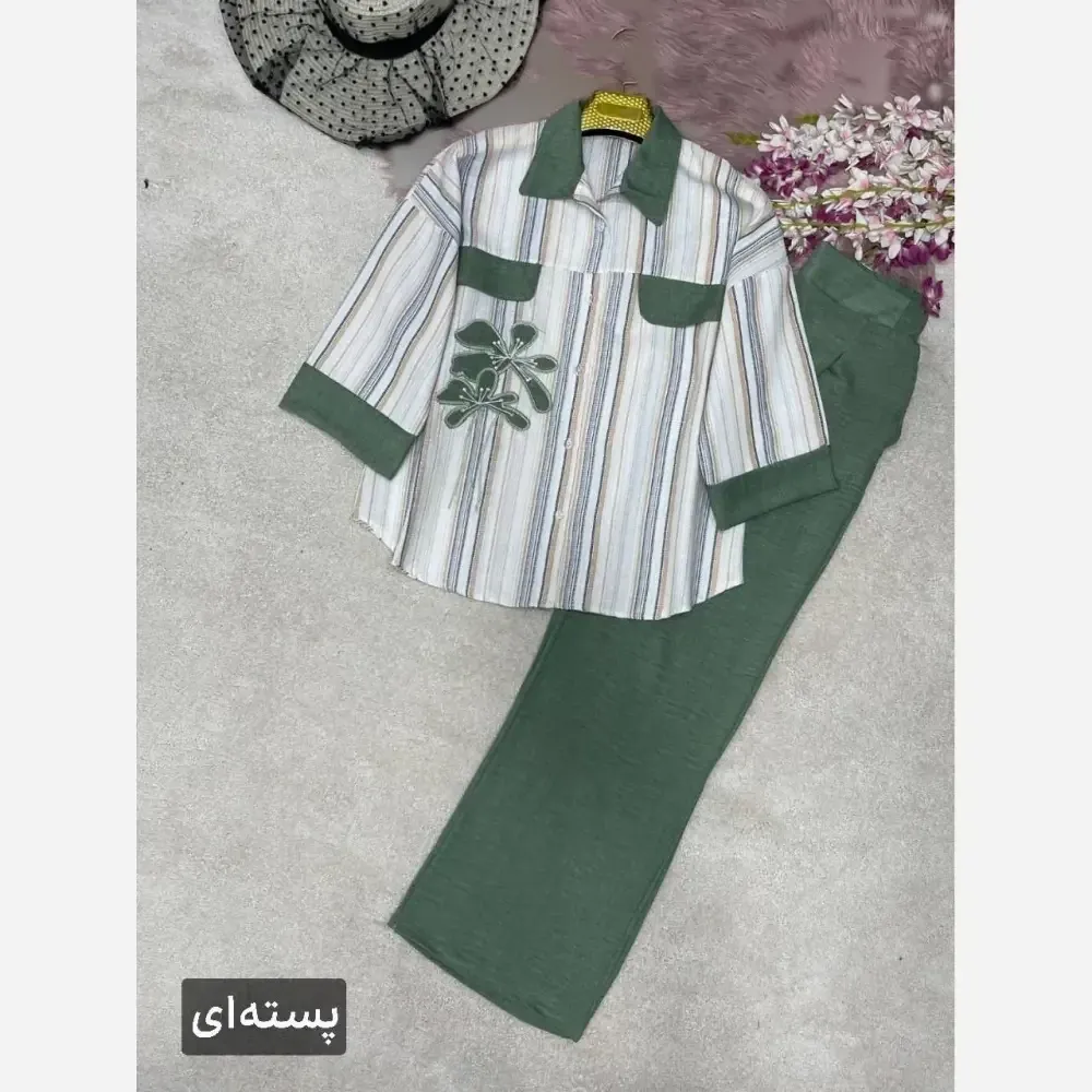 ست ست شومیز شلوار لنین بیسکویتی و شانتون مدل نوگل سایز 38 تا 46