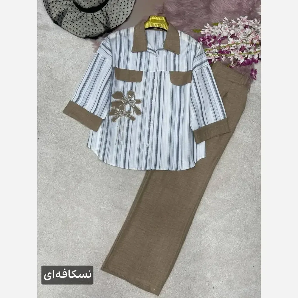 ست ست شومیز شلوار لنین بیسکویتی و شانتون مدل نوگل سایز 38 تا 46