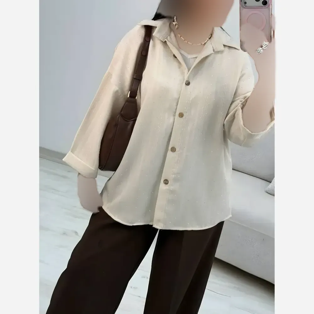 شومیز زنانه نگینی ستاره جنس کوک دوزی نگین کوبی فری سایز 38 تا 46