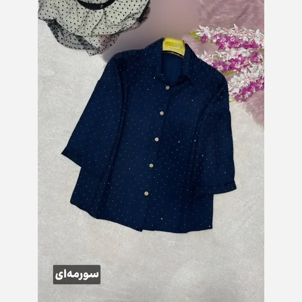 شومیز زنانه نگینی ستاره جنس کوک دوزی نگین کوبی فری سایز 38 تا 46