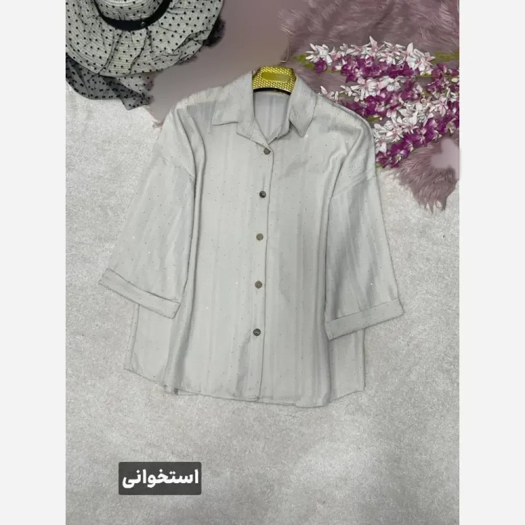 شومیز زنانه نگینی ستاره جنس کوک دوزی نگین کوبی فری سایز 38 تا 46