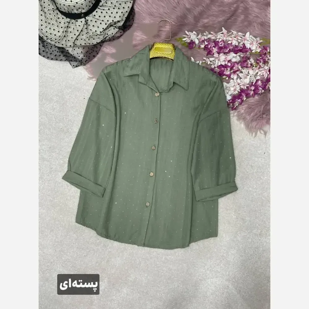 شومیز زنانه نگینی ستاره جنس کوک دوزی نگین کوبی فری سایز 38 تا 46