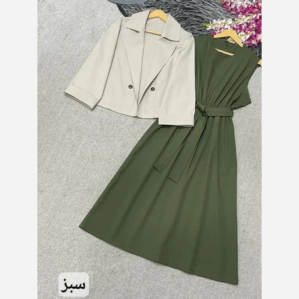 ست دوتیکه لنین آسو سایز 38 تا 46 رنگ مشکی شکلاتی کرم سبز آجری