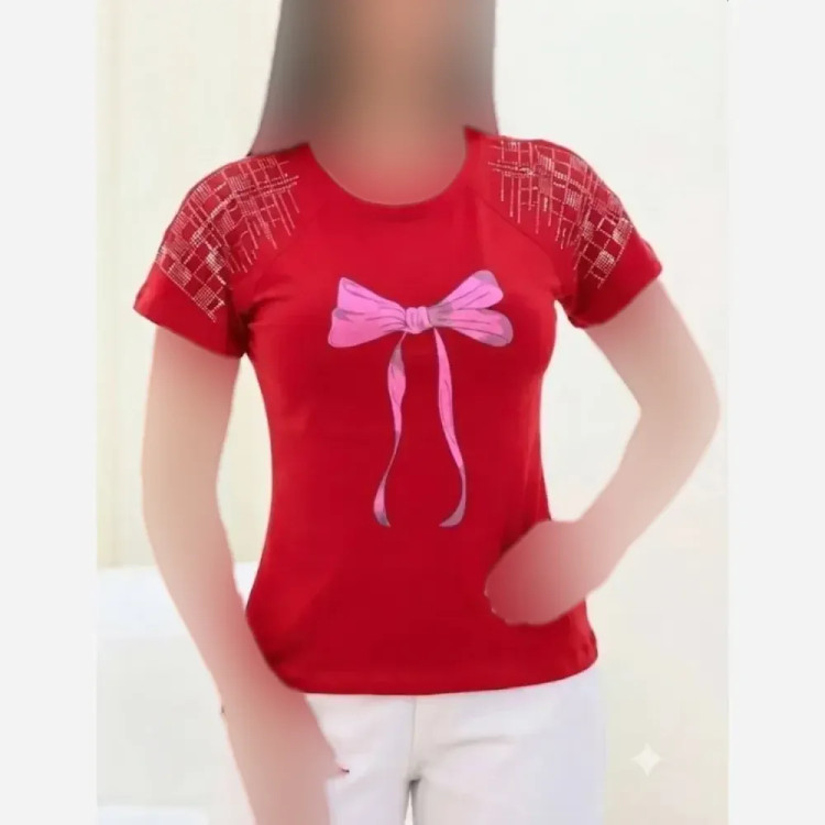 تی شرت باکسی نگینی پاپیون نخ پنبه اعلا فری سایز