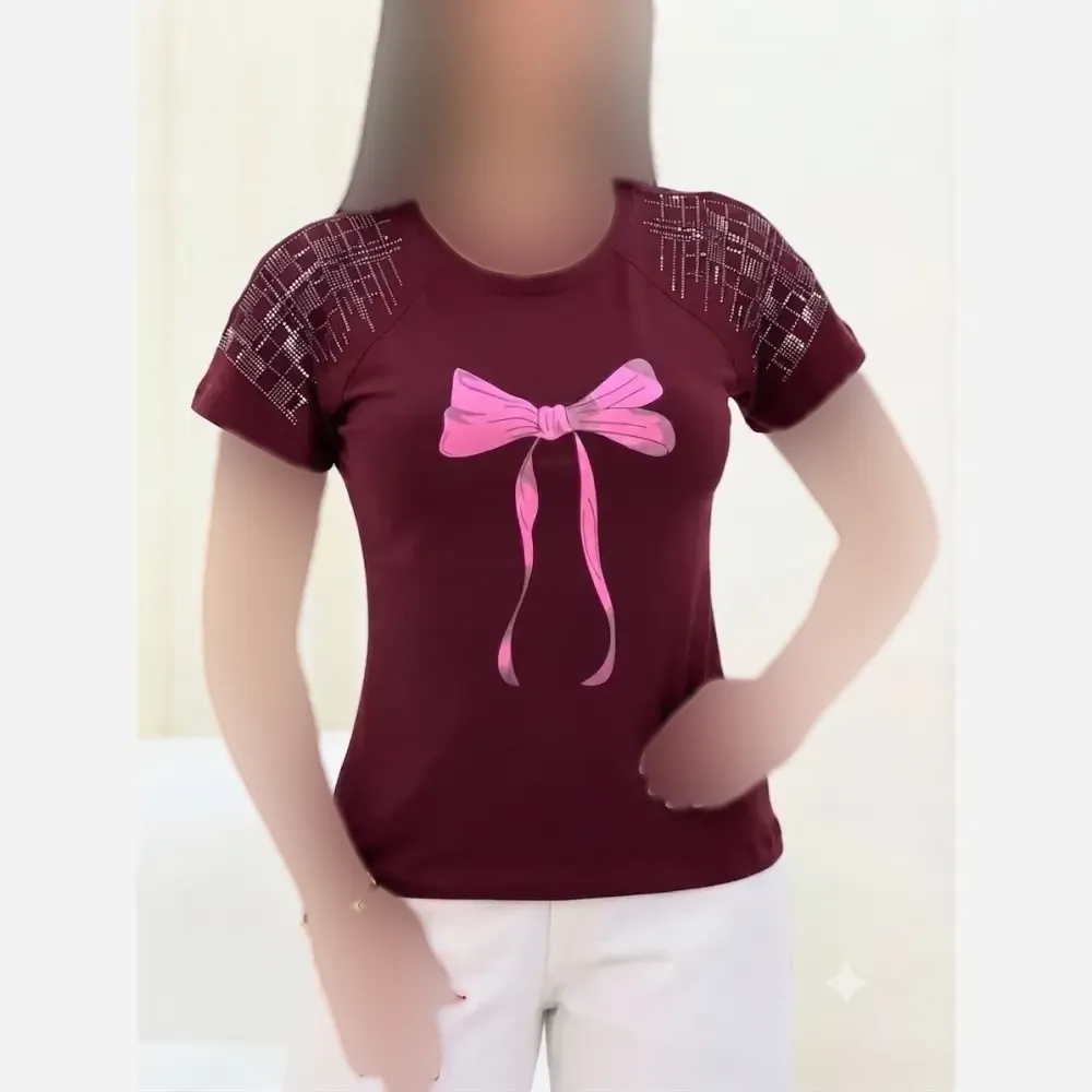 تی شرت باکسی نگینی پاپیون نخ پنبه اعلا فری سایز