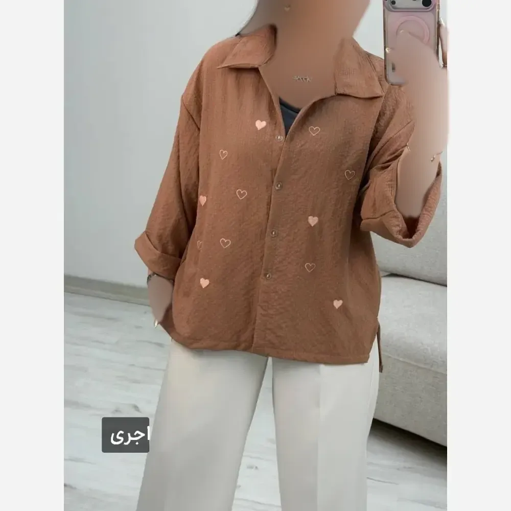 شومیز زنانه مدل جاذبه قلبی جنس ینزی پفکی فری سایز